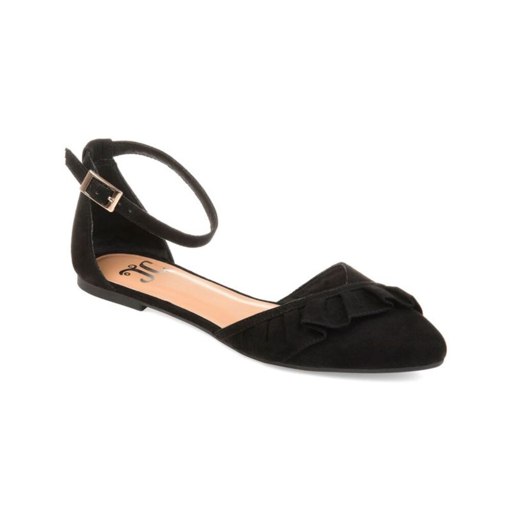 JOURNEE COLLECTION Womens Black Dorsay Ruffled Lazae Pointed Toe Flats Shoes 7 M